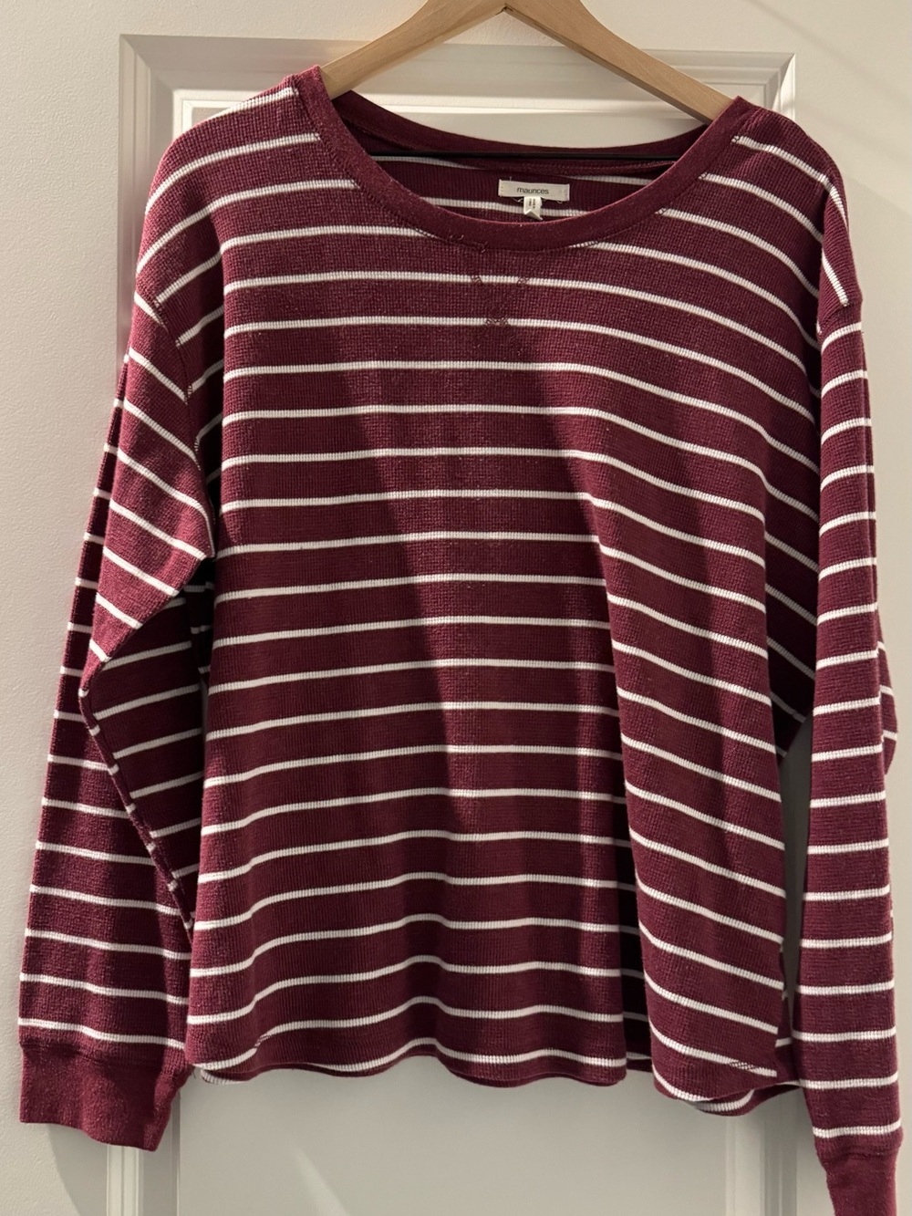 Maurices Burgundy and White Striped Knit Top
